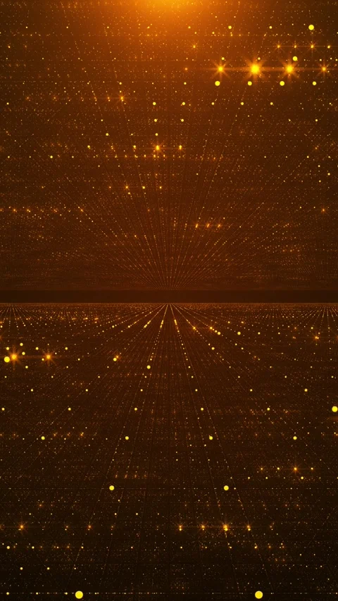 Gold virtual floor animation glowing perspective lines, floating particles, ambe Stock Footage 340416760