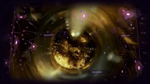 Gold vortex rotating, sending foam column down, churning core, tagging REASON Stock Footage 331701581