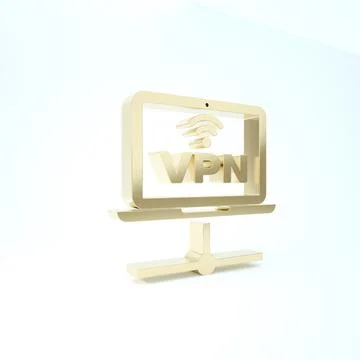 Gold VPN Computer network icon isolated on white background. Laptop network.  Stock Illustration