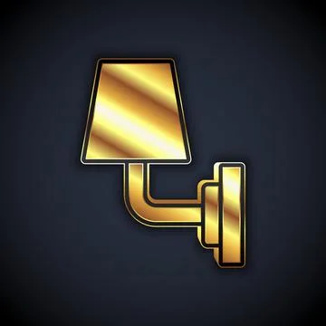 Gold Wall lamp or sconce icon isolated on black background. Wall lamp light Stock Illustration
