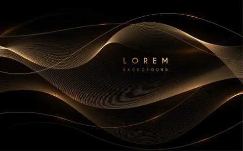 Gold wave lines on black background Stock Illustration