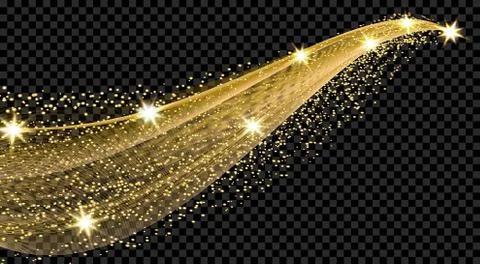 Gold wave with a shine effect on a checkered background. Comet with a luminou Stock Illustration