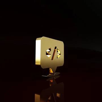 Gold Web design and front end development icon isolated on brown background.  Illustrazione stock