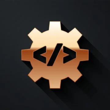 Gold Web design and front end development icon isolated on black background 스톡 일러스트