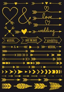Gold wedding arrows, vector set Stock Illustration