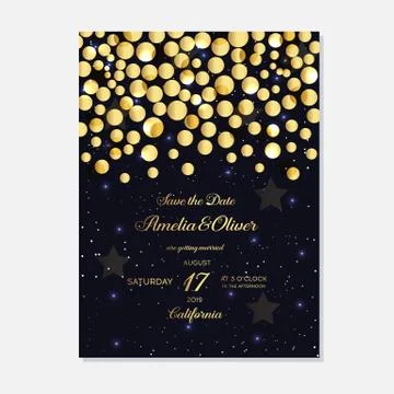 Gold Wedding Invitation, save the date, thank you, rsvp card Design template. Stock Illustration