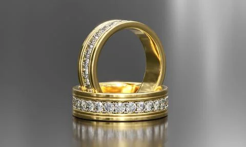 Gold wedding ring isolated on grey background. 3d render Foto stock