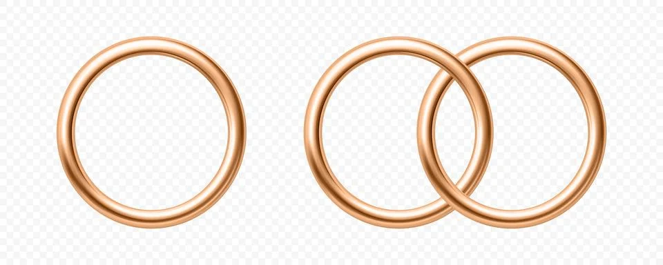 Gold Wedding Ring Set with Single and Interlocking Wedding Bands, 3d Vector I Stock Illustration