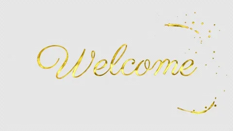 Gold welcome text animation with sparkling particles on black Stock Footage 339060182