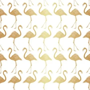 Gold White Flamingo  Pattern Design 스톡 일러스트