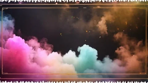 Gold, white rectangular frame in the middle with slowly moving colorful smoke 動画素材 273953890