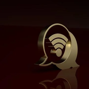 Gold Wi-Fi wireless internet network symbol icon isolated on brown background Stock Illustration