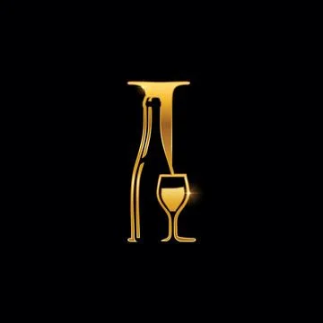 Gold Wine Bottle Initial Letter I Logo Stock Illustration
