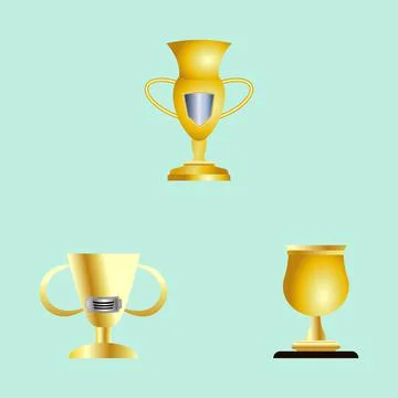 Gold Winners cup. Set of different golden bowls. Vector illustration Stock Illustration