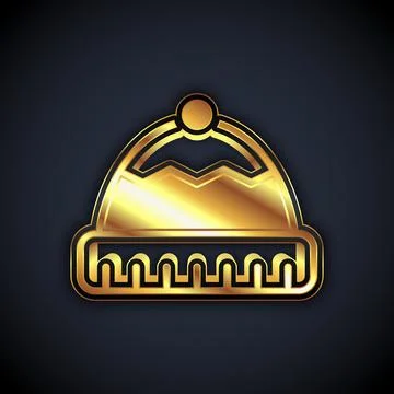 Gold Winter hat icon isolated on black background. Vector Stock Illustration