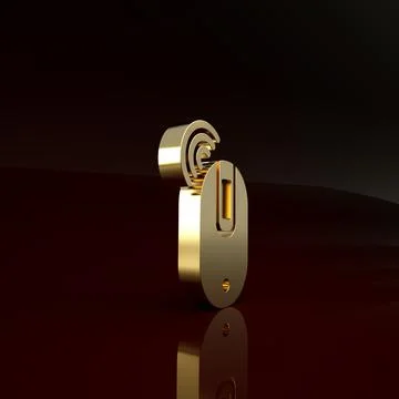 Gold Wireless computer mouse icon isolated on brown background. Optical with  Stock Illustration