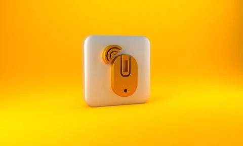 Gold Wireless computer mouse icon isolated on yellow background. Optical with Stock Illustration