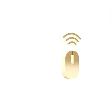 Gold Wireless computer mouse system icon isolated on white background. Intern Stock Illustration