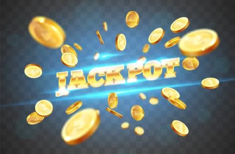 The gold word Jackpot, surrounded by attributes of gambling, on a coins explo Stock Illustration