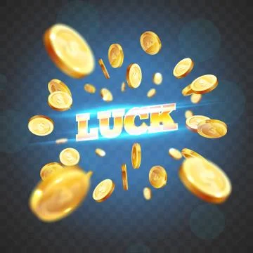 The gold word Luck, surrounded by attributes of gambling, on a explosion back Stock Illustration