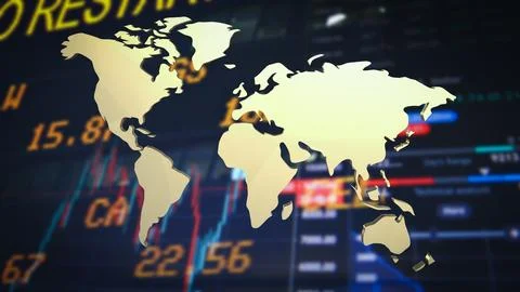 The gold world map on chart background for education or business concept 3d.. Stock Illustration