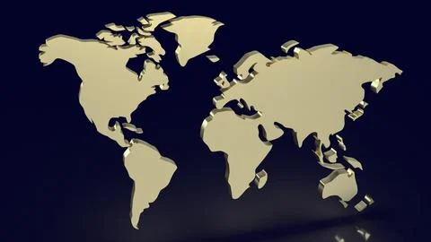 The gold world map for education or business concept 3d rendering Stock Illustration