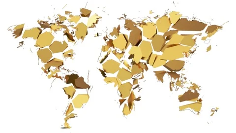 Gold world map explodes into small pieces - on white, alpha included (4K) 库存影片 103169170