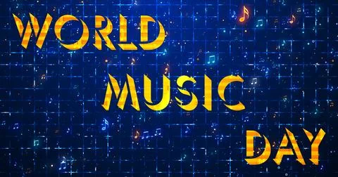 Gold World Music Day animation with musical notes background. Dynamic music.. Stock Illustration