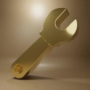 Gold Wrench spanner icon isolated on brown background. Minimalism concept. .. Stock Illustration