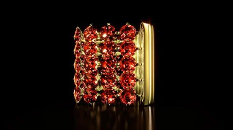 Gold wristband with red ruby gems on black, fictive Stock Illustration