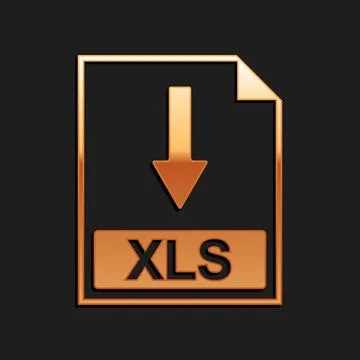 Gold XLS file document icon. Download XLS button icon isolated on black 스톡 일러스트