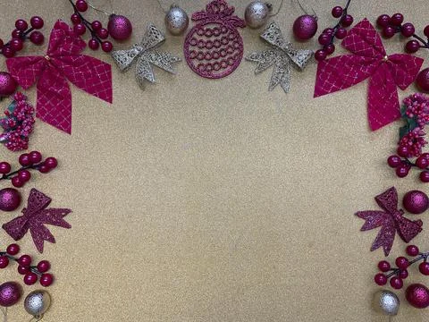 Gold xmas background flatlay with copyspace Stock Photos