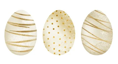 Gold yellow Easter Egg Decor Set. Watercolor illustration isolated on white Stock Illustration
