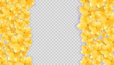 Gold yellow petals side composition banner frame template on checkered grey.. Stock Illustration