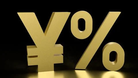 The Gold yen symbol and zero percent for Japan Business concept 3d rendering 库存插图