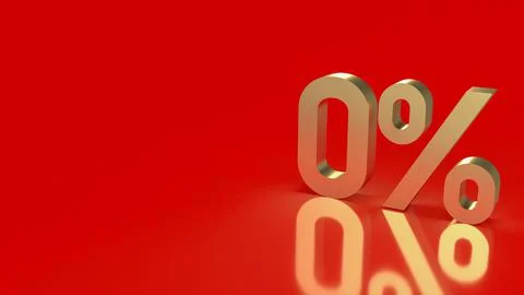 The gold zero percent on red background  for promotion concept 3d rendering Illustrazione stock