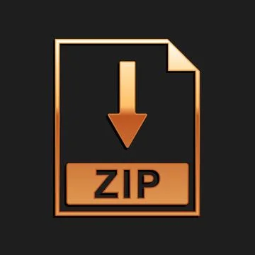 Gold ZIP file document icon. Download ZIP button icon isolated on black 스톡 일러스트