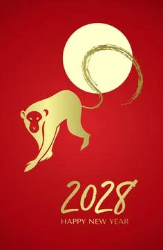 Gold zodiac monkey shape on red background Stock Illustration