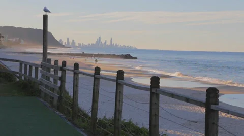 Goldcoast - 2 angles - view of the beach and skyline from patio Stock Footage 37053720