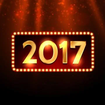 Golden 2017 text effect in luxury style with shiny rays and bokeh background Stock Illustration