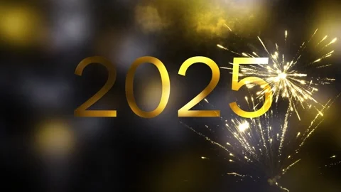 Golden 2025 zoom in with firework explosion Stock Footage 277410122