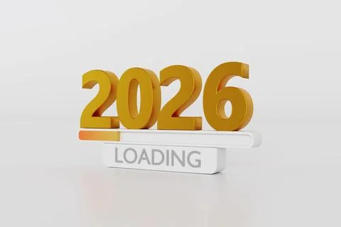 Golden 2026 with progress bar on white studio background Stock Illustration