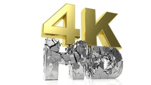 Golden 3D 4K and silver cracked HD symbols isolated Stock Illustration