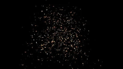 Golden 3D animation of exploding confetti Isolated background. Confetti Stock Footage 333952826