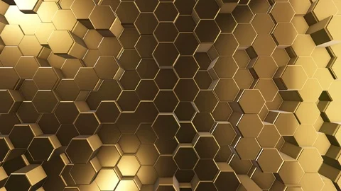 Golden 3D animation of a seamless loop of hexagon beehive. Stock Footage 120961950
