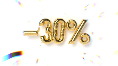 Golden 3D balloon numbers forming -30 percent. Stock Footage 313290902
