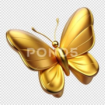 Golden 3d butterfly, metallic wings with intricate details PSD Template