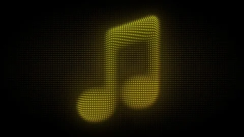 Golden 3D Double Music Note Symbol Particle Animation on Dark Background Stock Footage 335595206