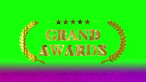 Golden 3D Grand Awards text with laurel wreath on a green screen background for Stock Footage 346207686