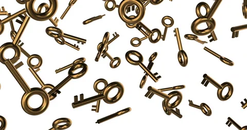 Golden 3d Icon Key falling slow motion Stock Footage 237612101